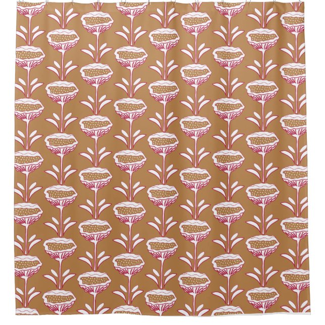 Modern Poppy Design White Viva Magenta Gold Shower Curtain (Front)
