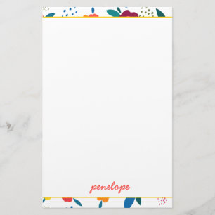 Modern Poppy Floral Pattern Coral Script Name Stationery