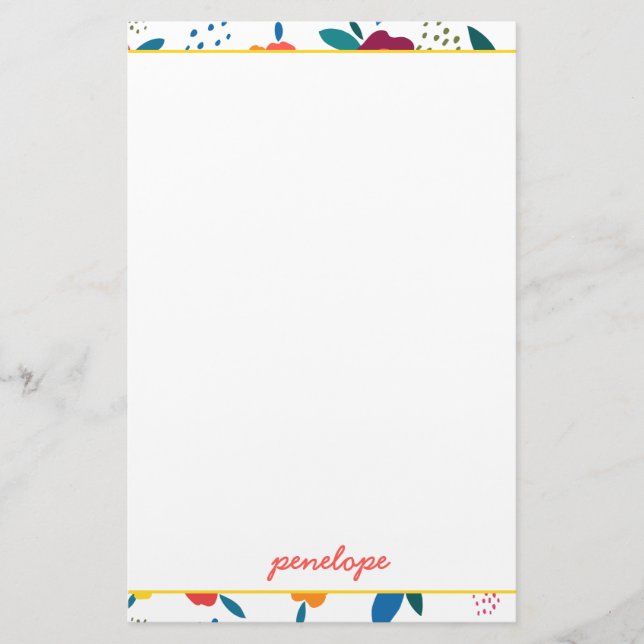 Modern Poppy Floral Pattern Coral Script Name Stationery (Front)