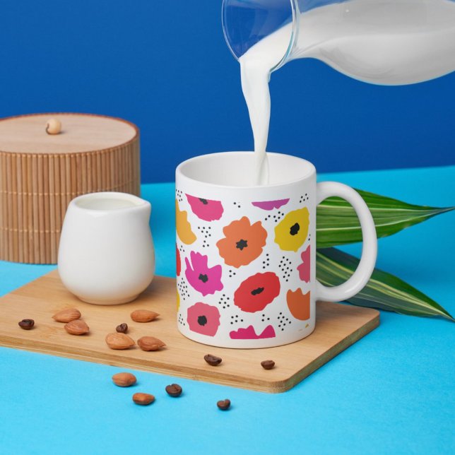 Modern Poppy Pink Red Orange Floral Dots Pattern  Coffee Mug (Creator Uploaded)