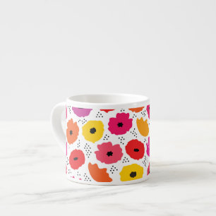 Modern Poppy Pink Red Orange Floral Dots Pattern  Espresso Cup