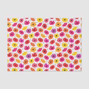 Modern Poppy Pink Red Orange Floral Dots Pattern Tissue Paper