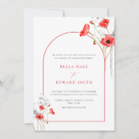 Modern Poppy Red Watercolor Floral Formal Wedding