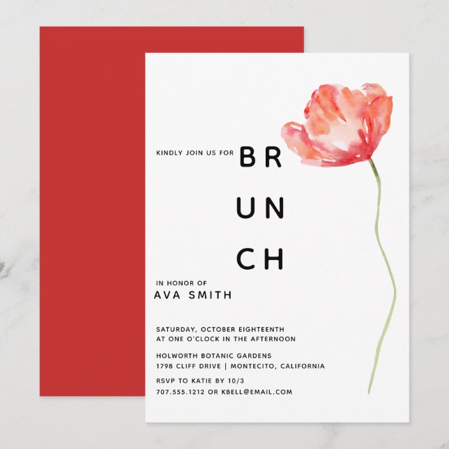 Modern Poppy Red Wedding Bridesmaids Brunch Invitation (Front/Back)