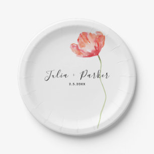Modern Poppy Red Wedding Paper Plate