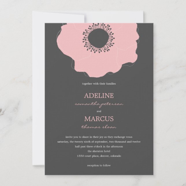 Modern Poppy Wedding Invitations (Pink) (Front)