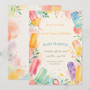 Modern Popsicle Baby Shower Colour Splash Invitation