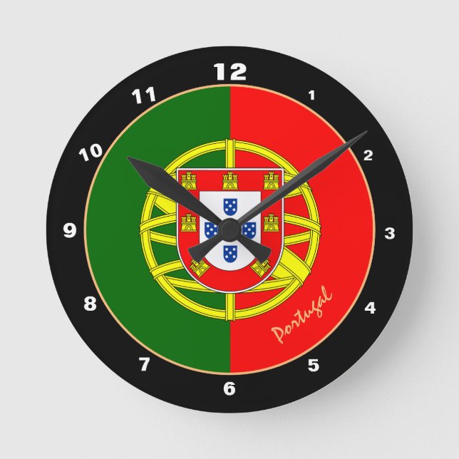 Modern Portuguese Flag, Portugal Home / design Round Clock (Front)