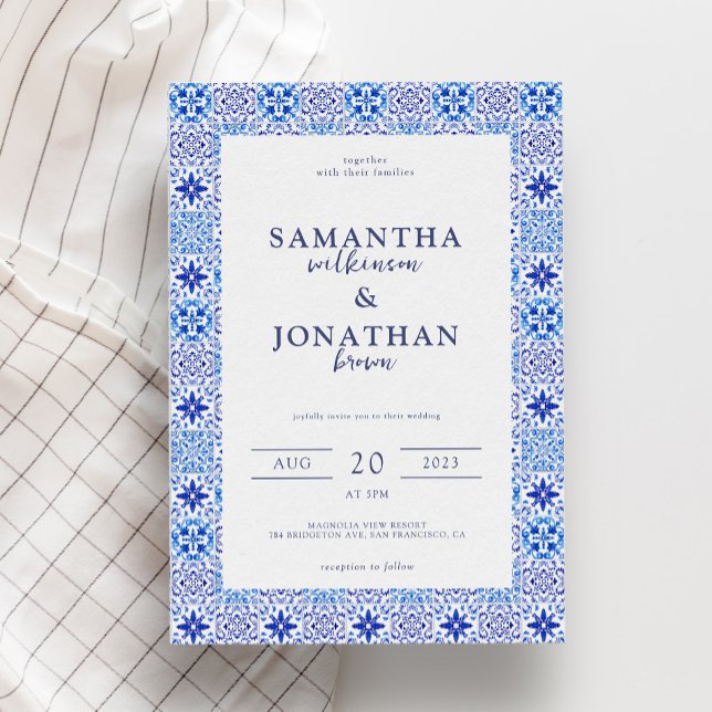 Modern Portuguese Tile Coastal Wedding Invitation (Creator Uploaded)