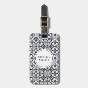 Modern Portuguese Tiles Azulejos Navy and White    Luggage Tag