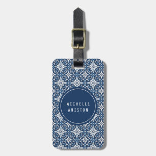Modern Portuguese Tiles Azulejos Navy and White Luggage Tag