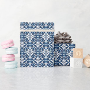Modern Portuguese Tiles Azulejos Navy and White Wrapping Paper