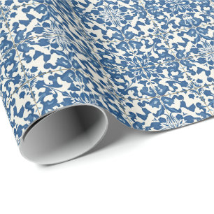 Modern Portuguese Tiles Azulejos Navy and White    Wrapping Paper