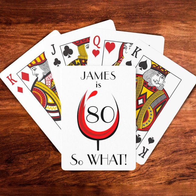 Modern Positive Red Wine Glass 80th Birthday Playing Cards (Creator Uploaded)
