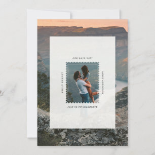 Modern Postage Stamp She Said Yes Engagement Invit Invitation