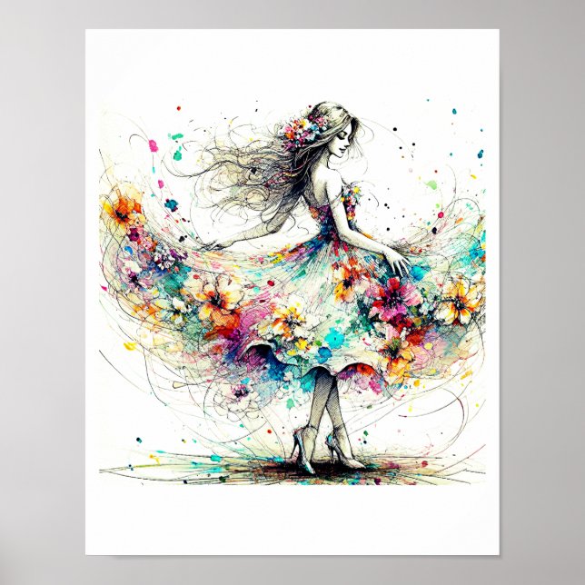 Modern poster art print beautiful girl (Front)