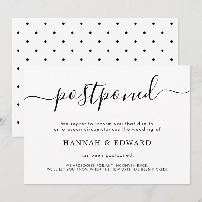 Modern Postponed Wedding Announcement Card (Front/Back)
