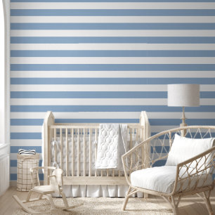 Modern Powder Blue And White Stripes Wallpaper