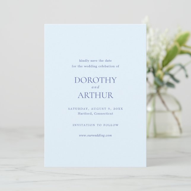 Modern Powder Blue Elegant Wedding Save The Date (Standing Front)