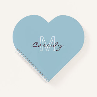 Modern Powder Blue Monogram Heart Shaped Notebook