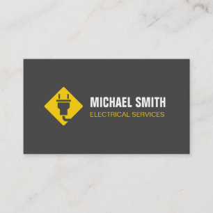 Modern Power Plug Yellow Logo Electrician Business Card