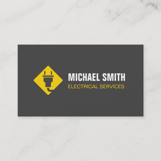  Modern Power Plug Yellow Logo Electrician Business Card (Front)