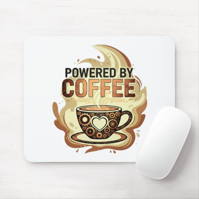 Modern Powered by Coffee – Trendy Coffee Typograph Mouse Mat (With Mouse)
