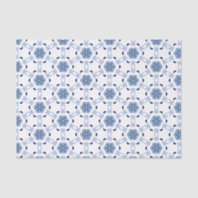 Modern Prairie Lace Indigo Sky Blue Folk Geometric Tissue Paper (Front)
