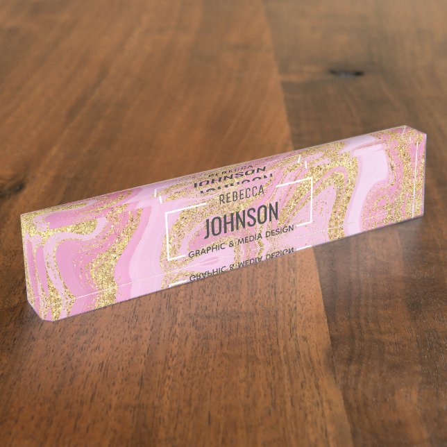 Modern Precious Pink Gold Marble - Desk Nameplate (Side)