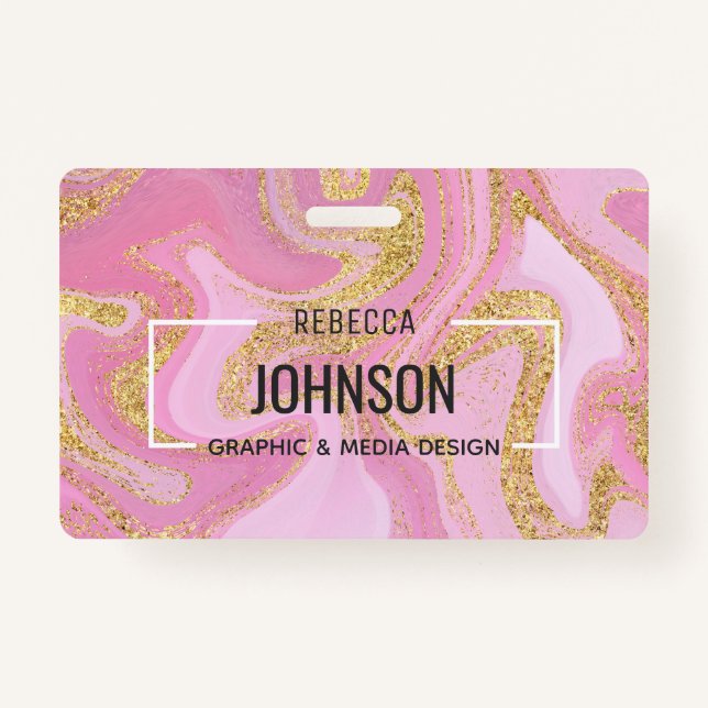 Modern Precious Pink Gold Marble Name - Badge ID Badge (Front)