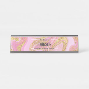 Modern Precious Pink Gold Marble Name - Name Plate
