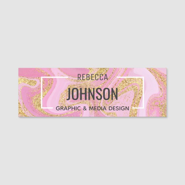 Modern Precious Pink Gold Marble Name Name Tag (Front)