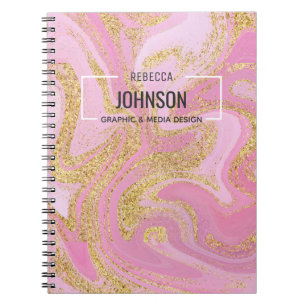 Modern Precious Pink Gold Marble Name - Notebook