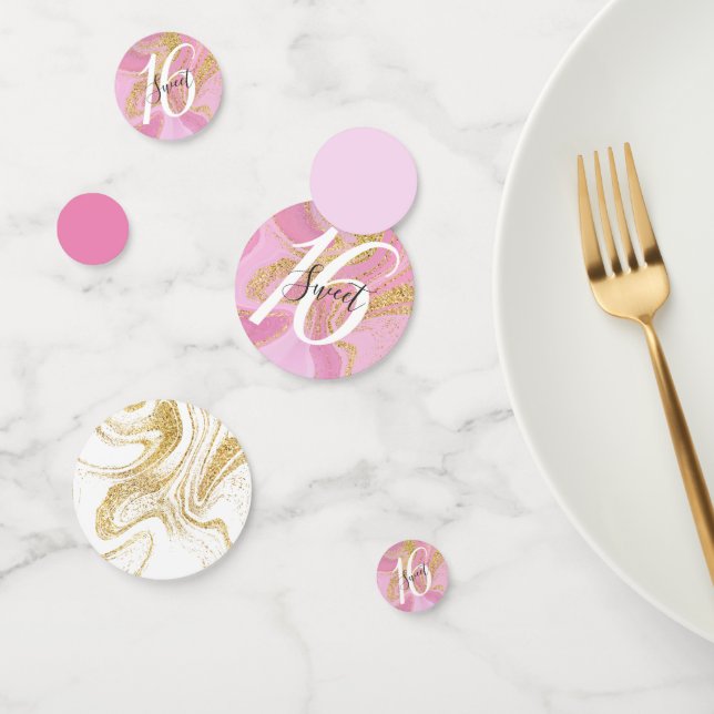 Modern Precious Pink Gold Marble Sweet 16 Confetti (Group)