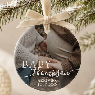 Modern Pregnancy Announcement Photo Christmas Ceramic Tree Decoration
