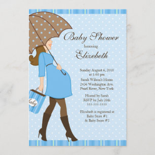 Modern Pregnant Mum Blue Boy Baby Shower Invitation