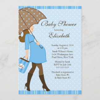 Modern Pregnant Mum Blue Boy Baby Shower Invitation