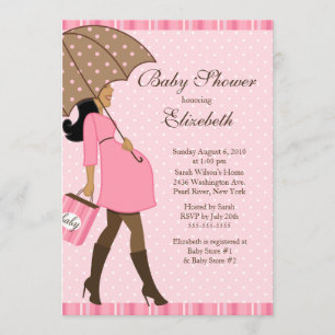 Modern Pregnant Mum Pink Girl Baby Shower Invitation