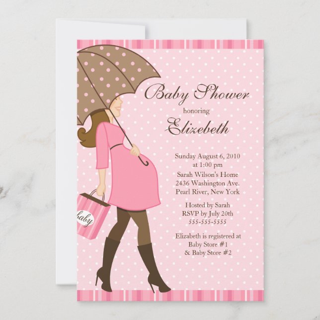 Modern Pregnant Mum Pink Girl Baby Shower Invitation (Front)