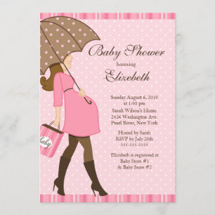 Modern Pregnant Mum Pink Girl Baby Shower Invitation