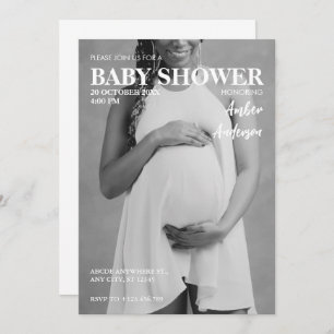 Modern pregnant photo magazine style baby shower invitation