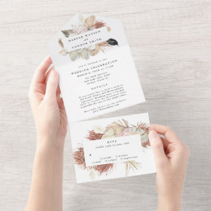 Modern Premium Wreath Pampas Grass Floral Wedding All In One Invitation