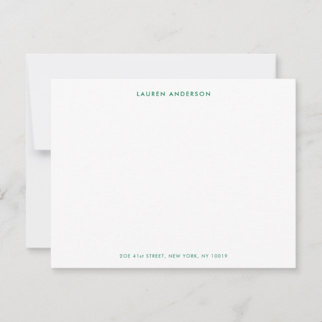 Modern Preppy Green Personalized Flat Card (Front)
