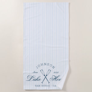 Modern Preppy Lake House Oars Blue Stripes Beach Towel