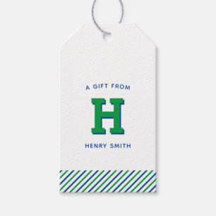 Modern Preppy Monogram and Stripe  Gift Tags