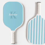 Modern Preppy Pastel Blue Monogrammed Feminine Pickleball Paddle<br><div class="desc">Modern pickleball paddle with custom monogram and name in pretty feminine design in pastel colours,  with trendy striped detail</div>