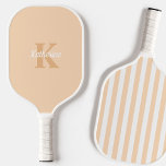 Modern Preppy Pastel Peach Monogrammed Feminine Pickleball Paddle<br><div class="desc">Modern pickleball paddle with custom monogram and name in pretty feminine design in pastel colours,  with trendy striped detail</div>