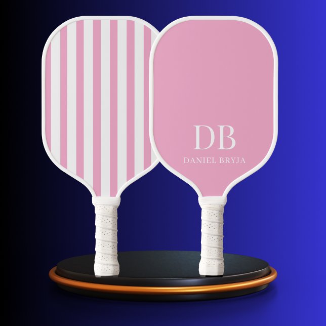 Modern Preppy Pastel Pink Monogrammed Pickleball Paddle (Creator Uploaded)