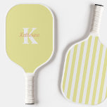 Modern Preppy Pastel Yellow Monogrammed Feminine Pickleball Paddle<br><div class="desc">Modern pickleball paddle with custom monogram and name in pretty feminine design in pastel colours,  with trendy preppy striped detail</div>