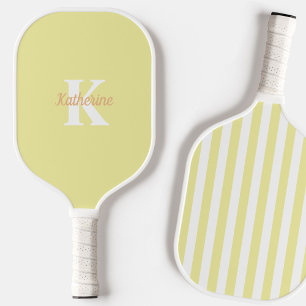 Modern Preppy Pastel Yellow Monogrammed Feminine Pickleball Paddle